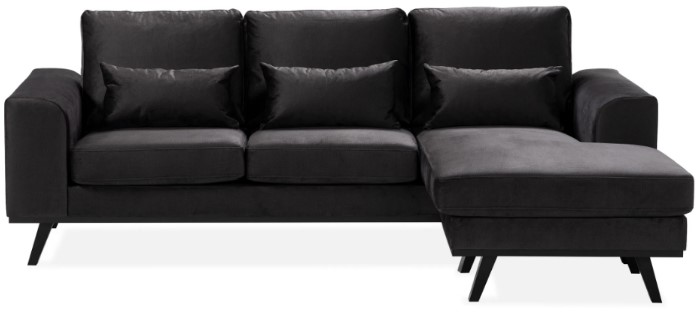Musta nahkainen kulmasohva