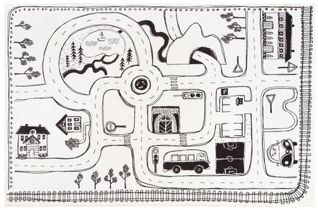 4Living liikennematto 100x150 cm mustavalkoinen